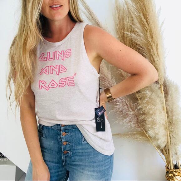 NEW SUGAR REVOLVE Guns and Rosé Screen Print Slub Sheer Muscle Tee Tank Top L - Picture 3 of 8